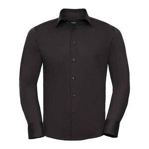 Russell Collection Mens Stretch Fitted Long-Sleeved Shirt / Black